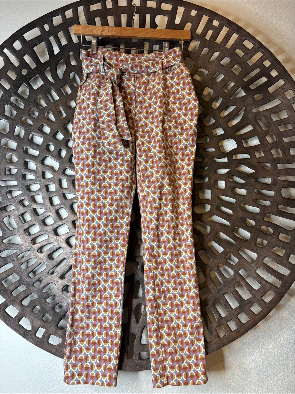 🍂 Boho Paperbag Pants XS Jules & Leopold Rust Multi High Waist Stretch 🍂